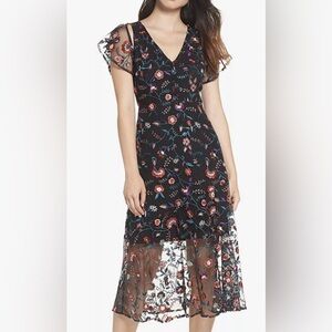 SAM EDELMAN  Floral Embroidered Mesh Midi Dress size 8